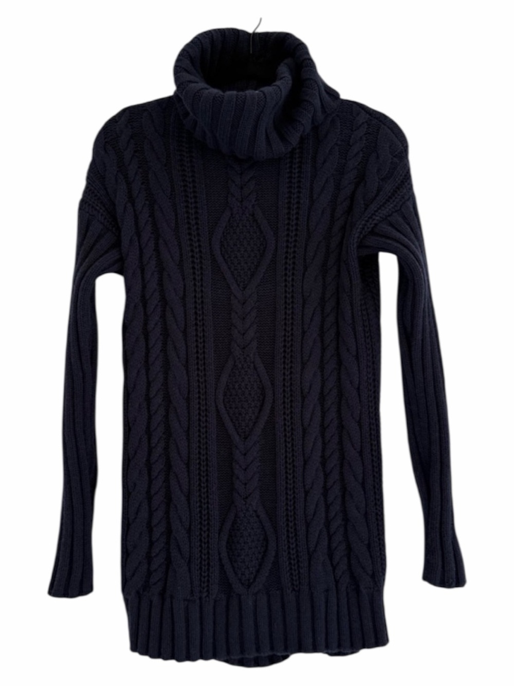 Athleta 100% Merino Wool Cable Knit Turtleneck Sweater Navy Women’s Small - Picture 1 of 11
